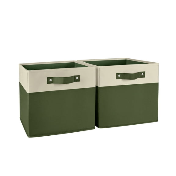 RiverRidge Kids 2pc Two-Tone Collapsible Cube Fabric Storage Bins with Handles - Olive