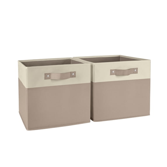 RiverRidge Kids 2pc Two-Tone Collapsible Cube Fabric Storage Bins with Handles - Taupe