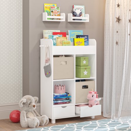 RiverRidge Kids Book Nook Cubby Toy Storage Cabinet with Bookshelf and 2 Floating Shelves