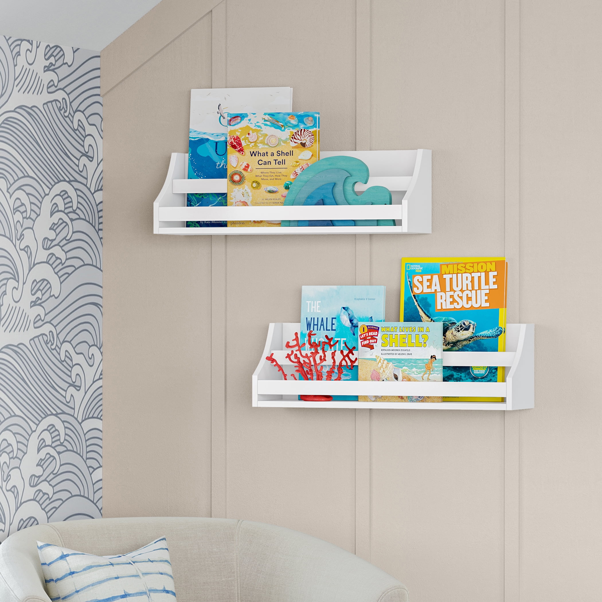 RiverRidge Kids Book Nook Toddler Bookshelf Set for Living Room and Playroom Storage - 2pc- White