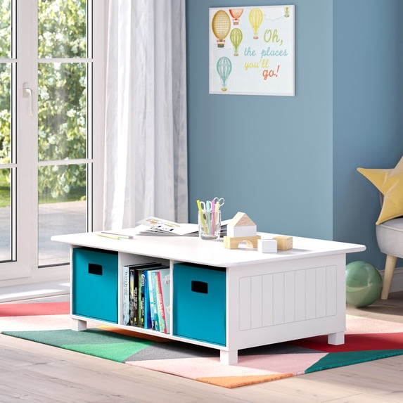 RiverRidge Kids Activity and Play Table Desk with 6 Storage Cubbies and 2 Aqua Bins