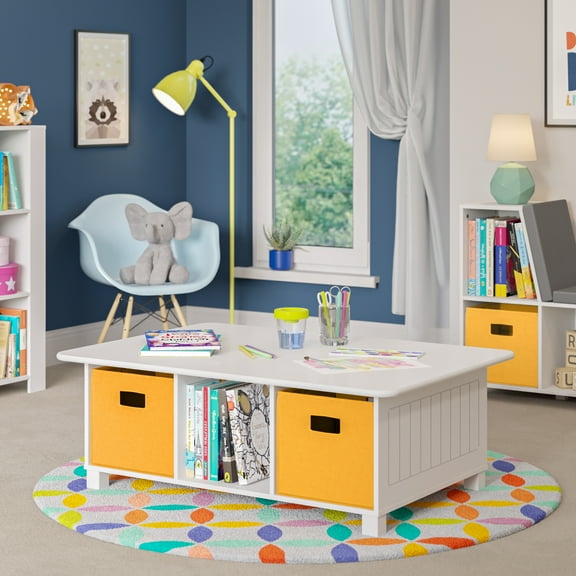 RiverRidge Kids Activity and Play Table Desk with 6 Storage Cubbies and 2 Yellow Bins