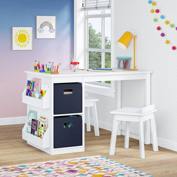 RiverRidge Kids Playroom Art Activity Table with 2 Cubbies, 2 Bookracks and 2 Chairs