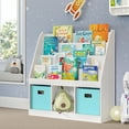 thumbnail image 1 of RiverRidge Kids Bookshelf Toy Storage Organizer with 4 Bookracks 3 Cubbies and 2 Aqua Bins, 1 of 9