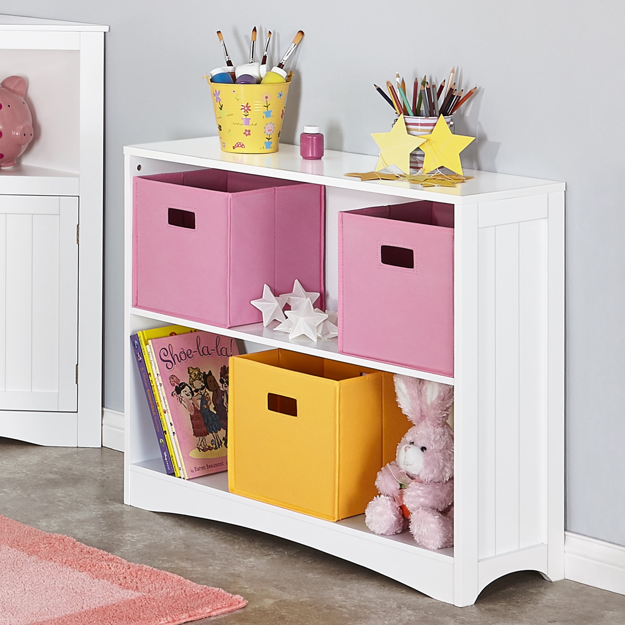 White Wood Kids 3-Tier Cube Bookshelf Set
