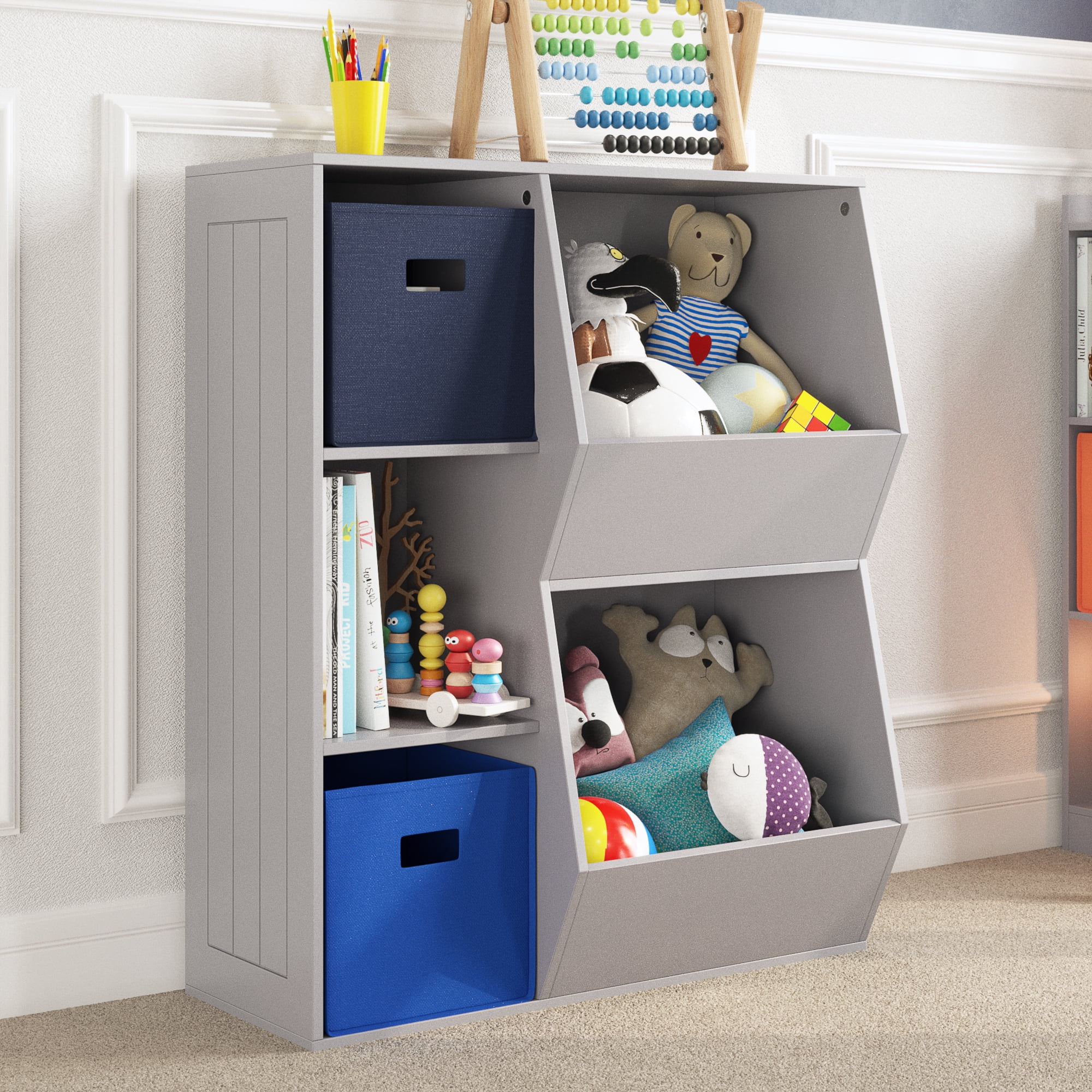 Gray Kids' Storage Box with Cubbies and Veggie Bins