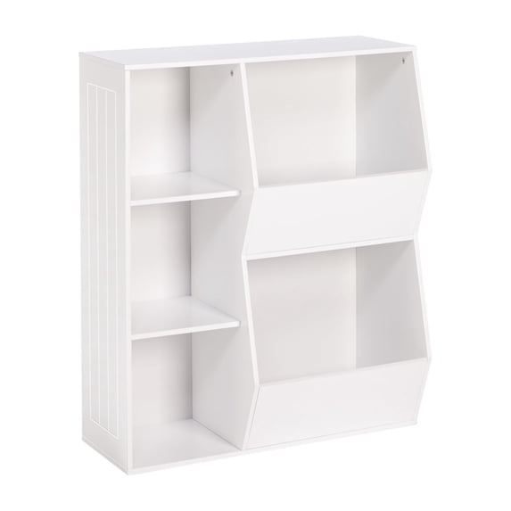 RiverRidge Kids Playroom Toy Organizer Bookcase with 3 Cubbies and 2 Storage Bins - White