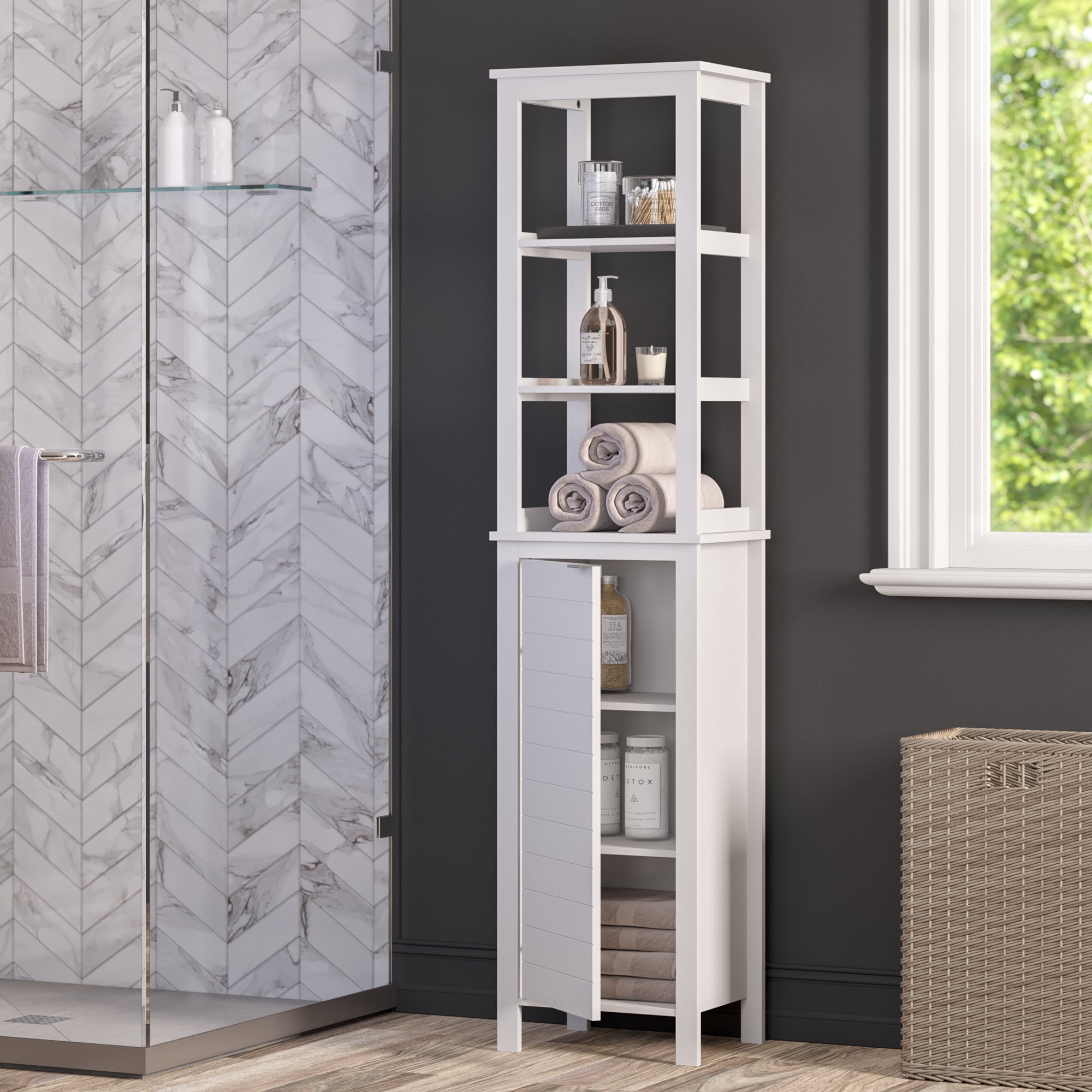 Madison Transitional White MDF Linen Tower with Chrome Hardware