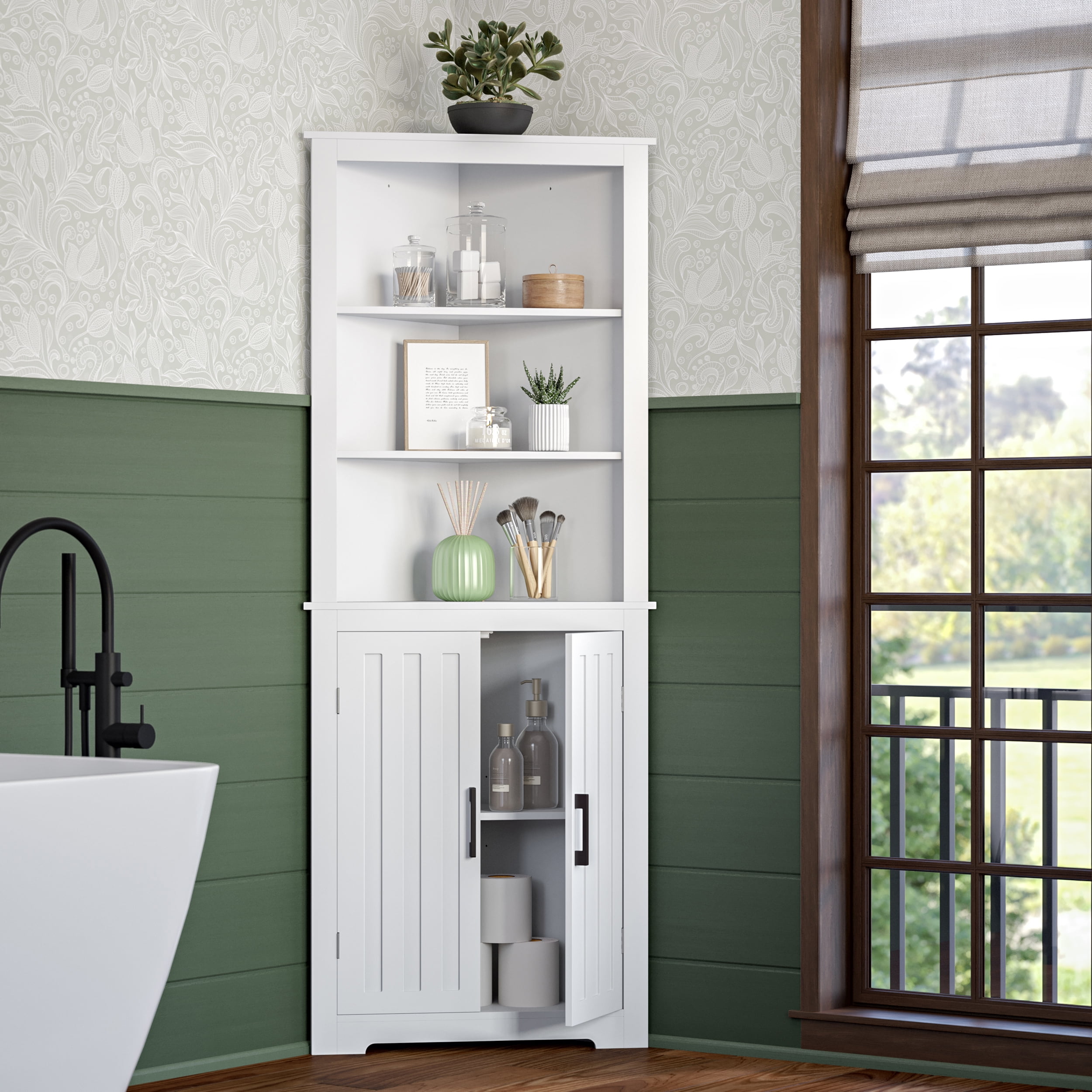 RiverRidge Monroe Tall Corner Bathroom Storage Cabinet Organizer ...