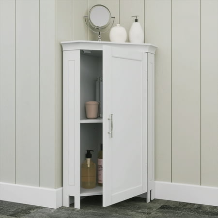 RiverRidge Somerset Corner Bathroom Linen Cabinet and Laundry Storage Organizer - White