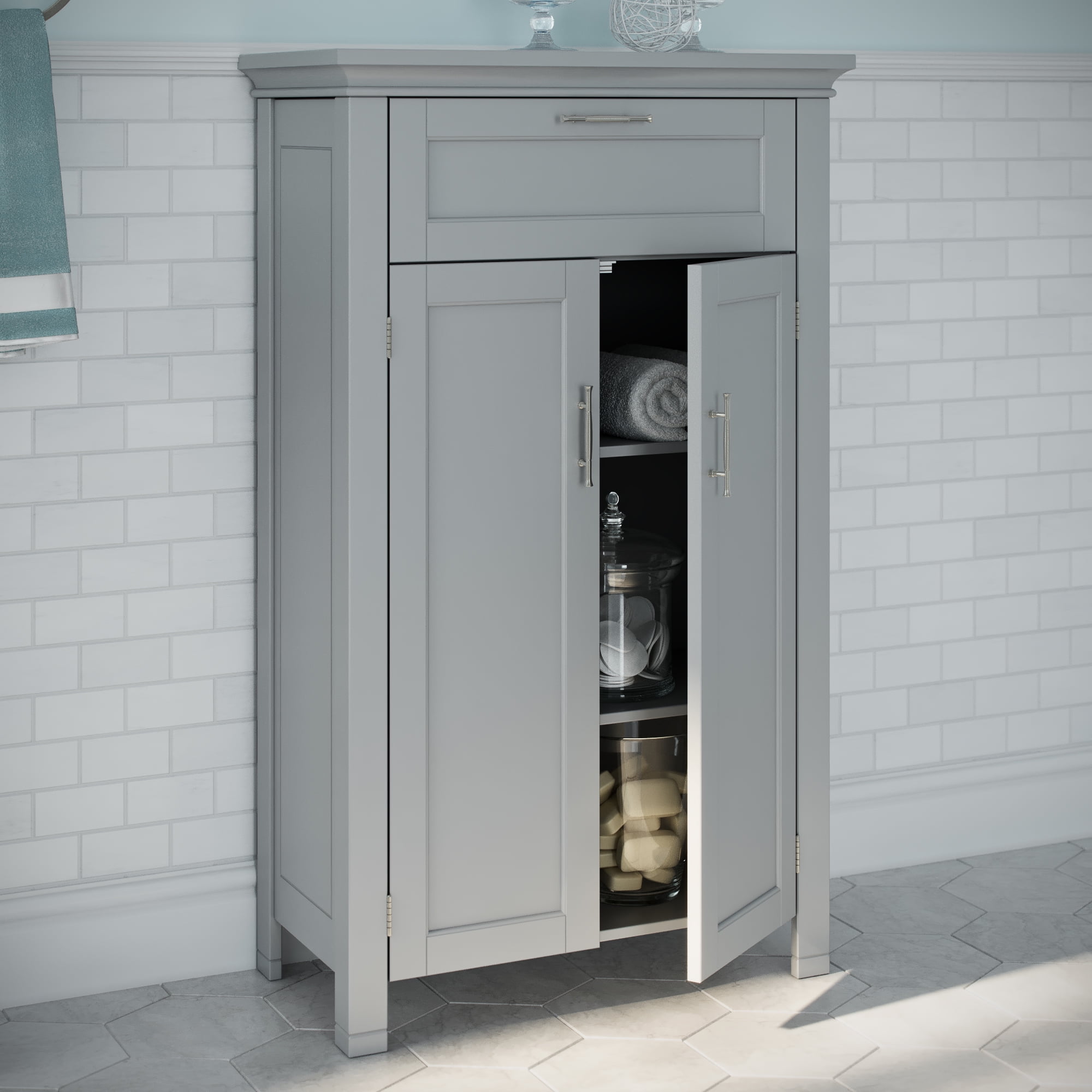 Gray MDF Storage Cabinet with Adjustable Shelving