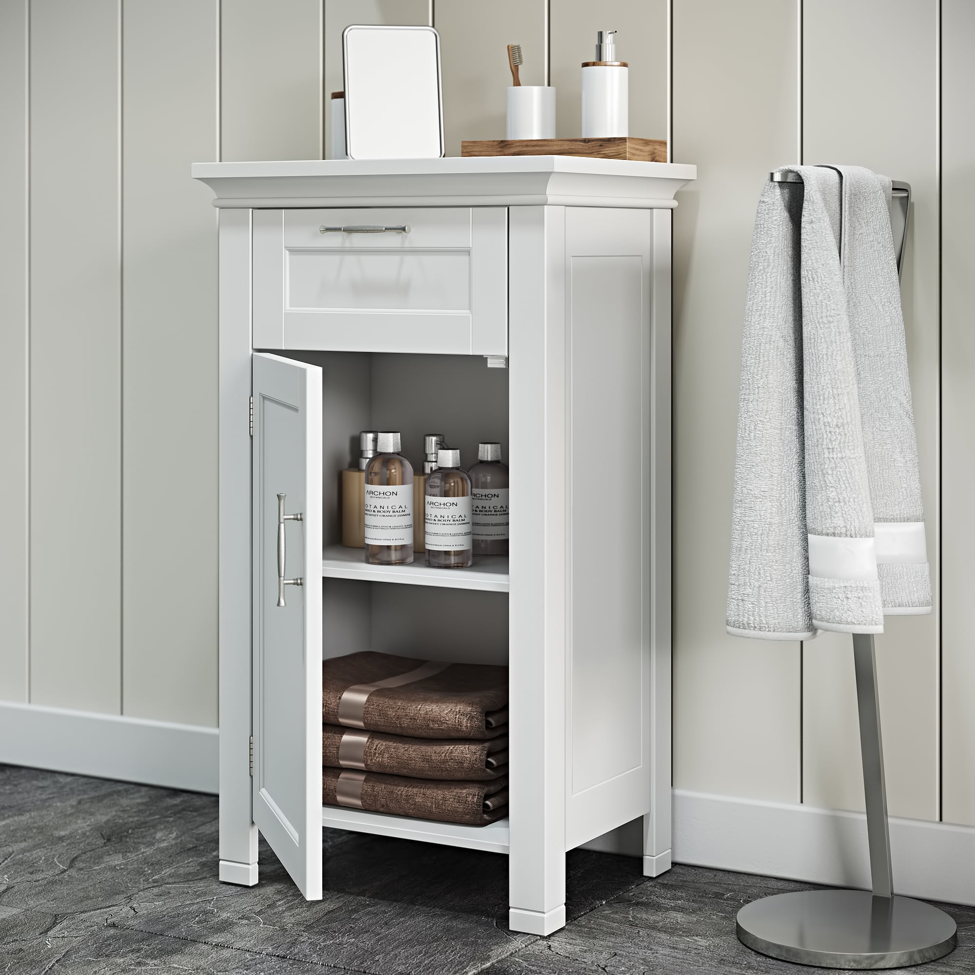 White Rectangular Storage Cabinet with Adjustable Shelving