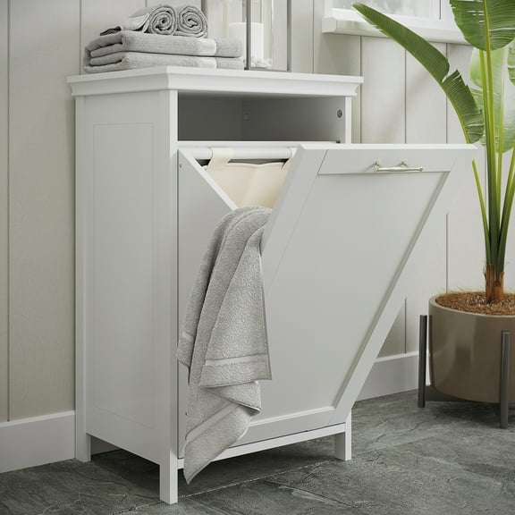 RiverRidge Somerset Tilt-Out Laundry Hamper Cabinet with Cloth Storage Bag - White