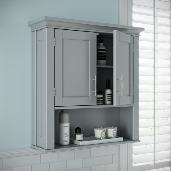 RiverRidge Somerset 2-Door Bathroom Medicine Cabinet Laundry Wall Shelf Storage - Gray