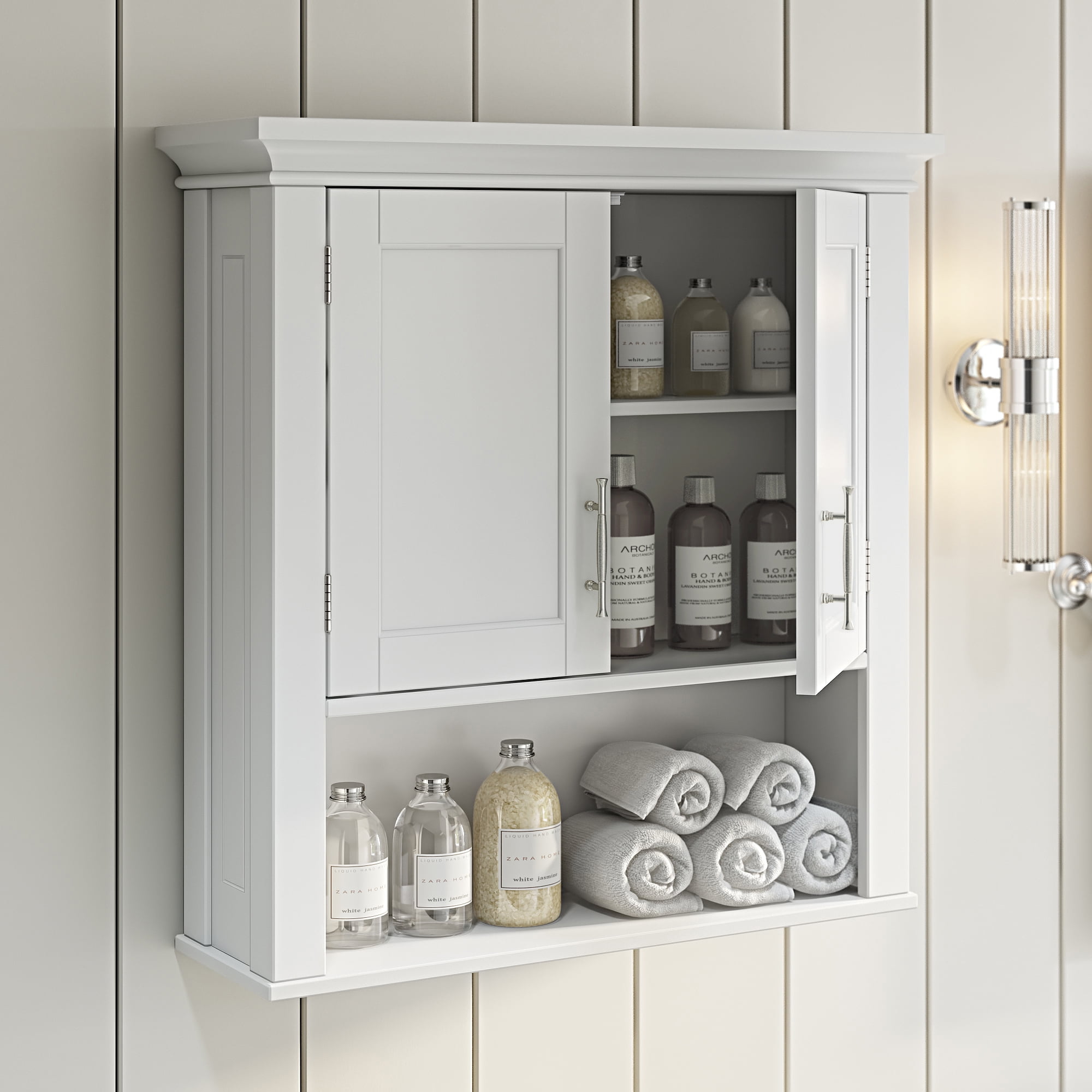 White MDF Two-Door Wall Mount Medicine Cabinet