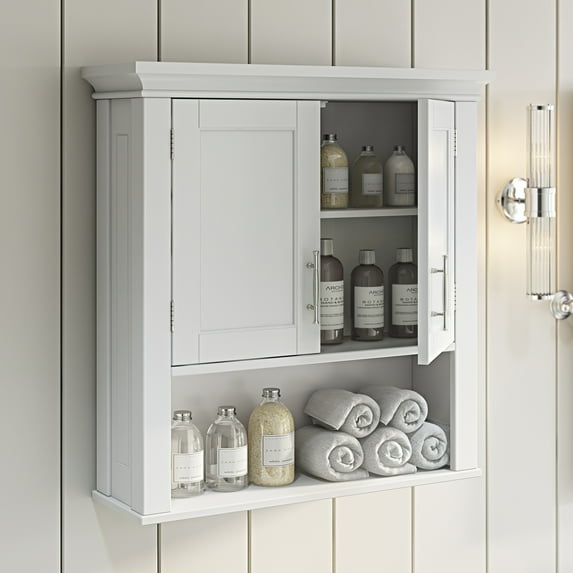 RiverRidge Somerset 2-Door Bathroom Medicine Cabinet Laundry Wall Shelf Storage - White