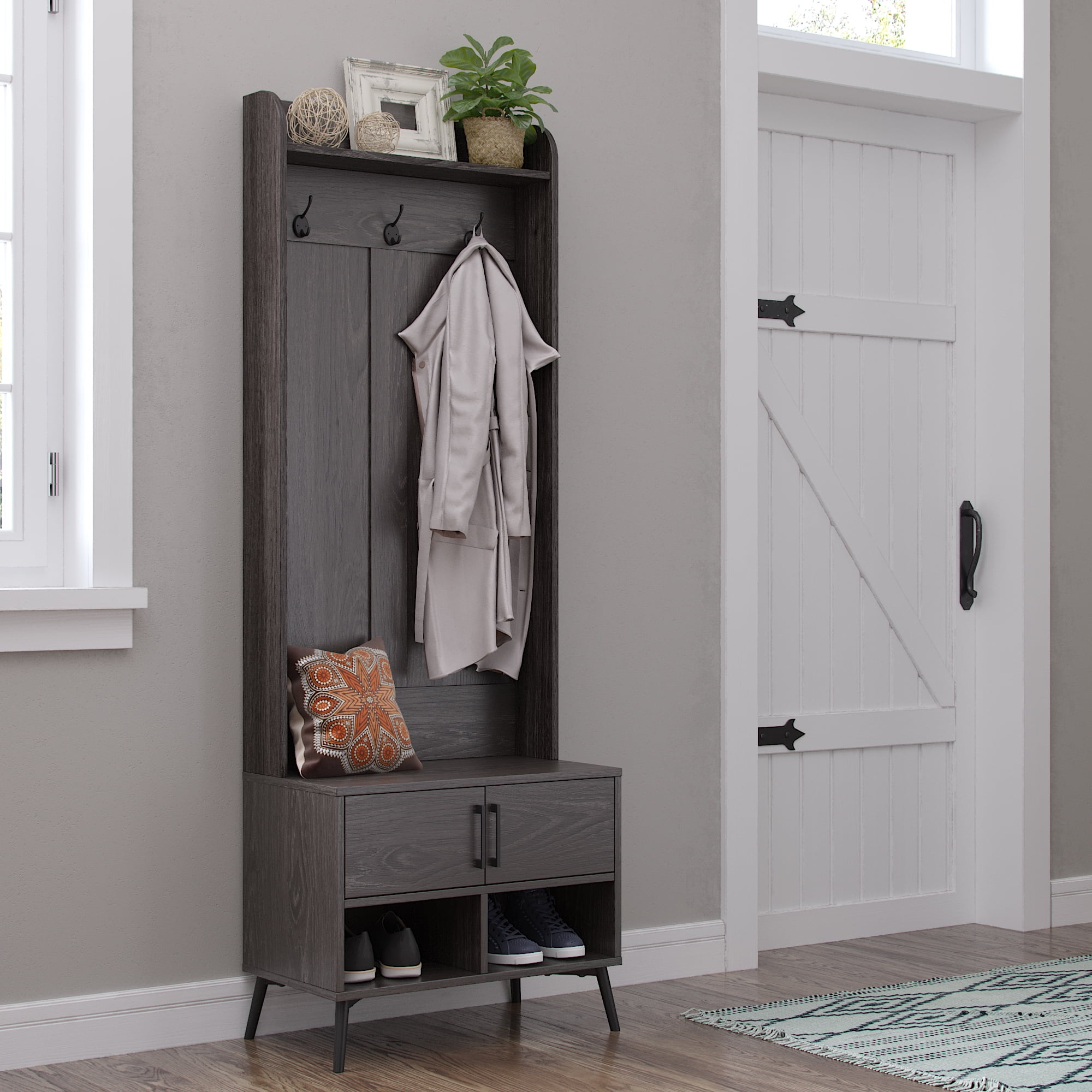 Woodbury 52.95" Gray Woodgrain Hall Tree with Bench