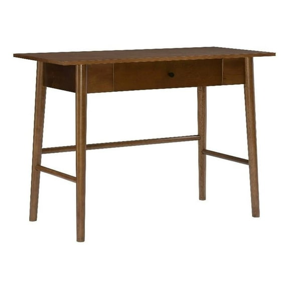 Riverbay Furniture 1-Drawer Mid-Century Wood Desk w/ Rounded Legs in Warm Walnut
