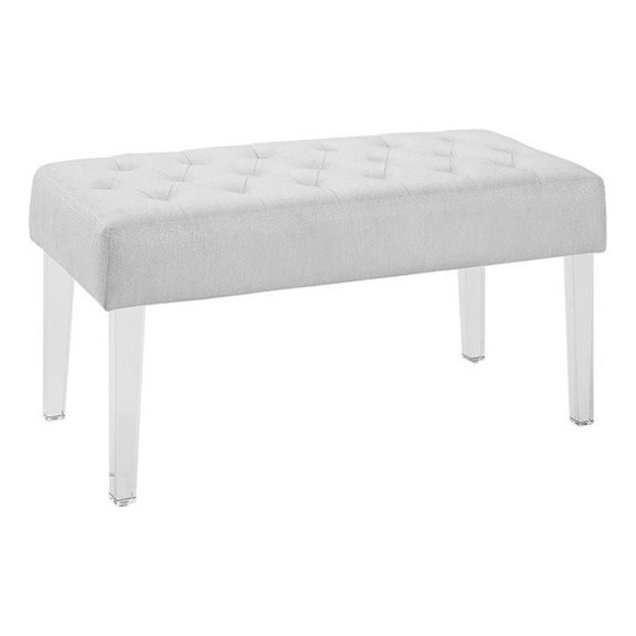 Riverbay Furniture 18" Upholstered Tufted Transitional Fabric Bench in White