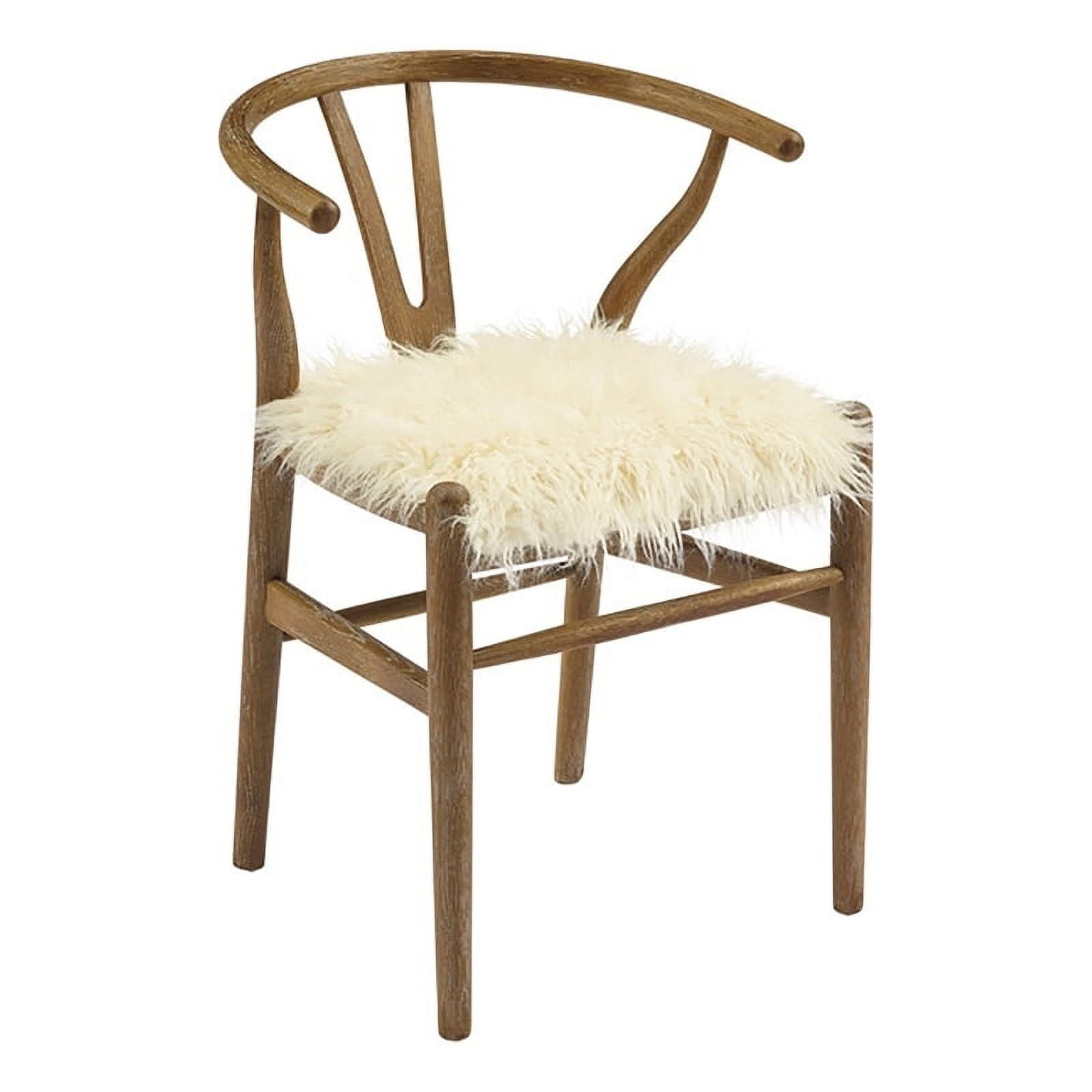 Trendy Gray-Brown Wishbone Chair with Plush Faux Fur Seat