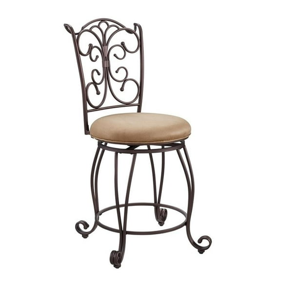 Riverbay Furniture 24" Metal & Microfiber Counter Stool in Light Brown/Bronze