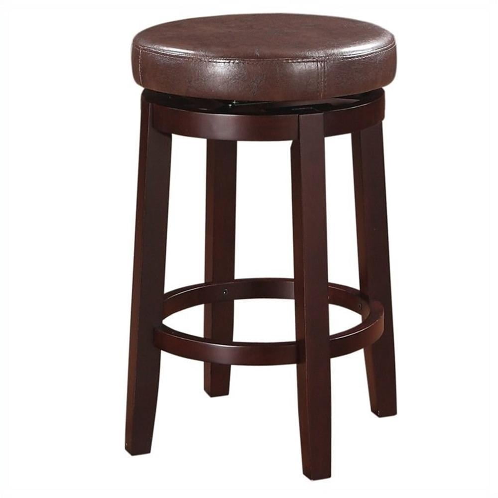 Elegant Maya 24" Brown Swivel Backless Wooden Counter Stool