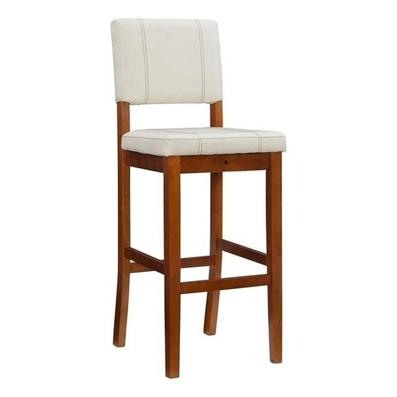 Riverbay Furniture 30.5" Faux Leather & Wood Bar Stool in Cream/Walnut