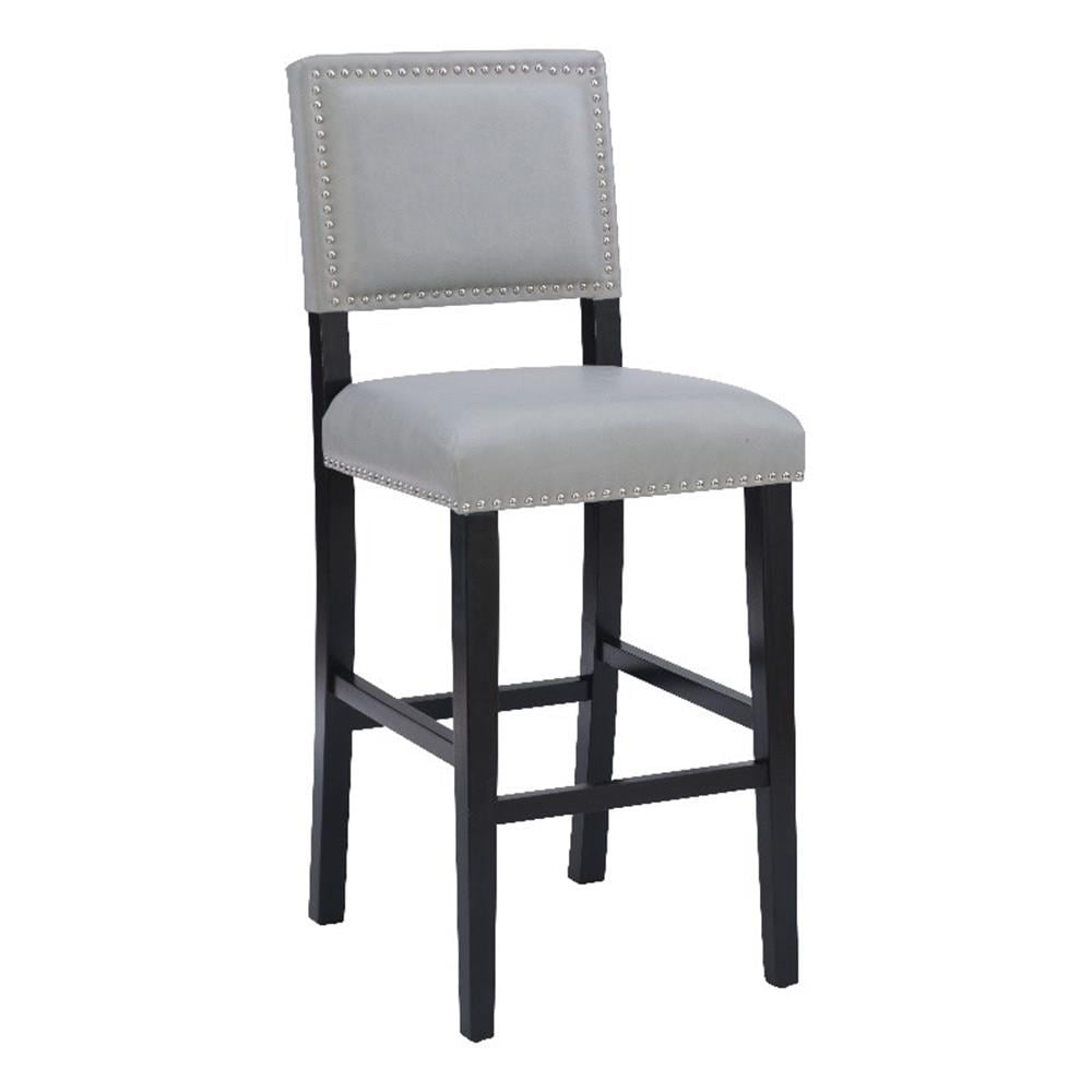 Dove Gray Faux Leather and Wood Bar Stool with Nailhead Trim