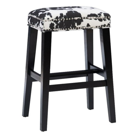 Riverbay Furniture 31" Transitional Wood Cow Print Bar Stool in Black