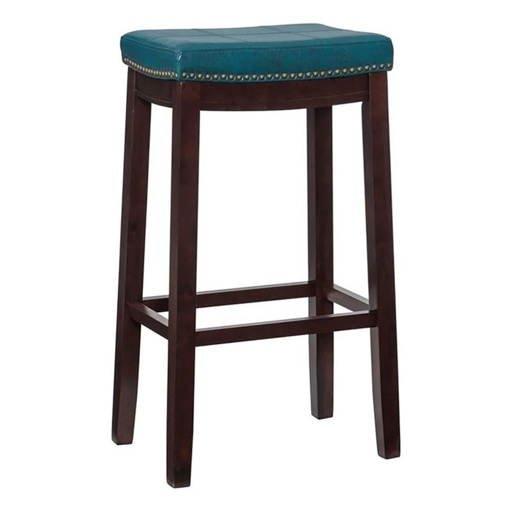 Riverbay Furniture 32" Faux Leather Bar Stool in Blue and Dark Brown