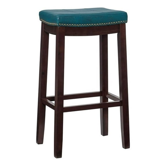 Riverbay Furniture 32" Faux Leather Bar Stool in Blue and Dark Brown
