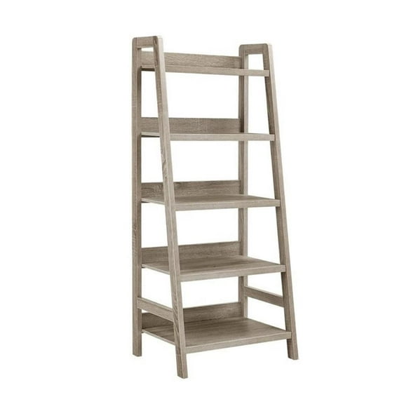 Riverbay Furniture 5 Open Shelves Wood Ladder Bookshelf Bookcase in Gray Wash