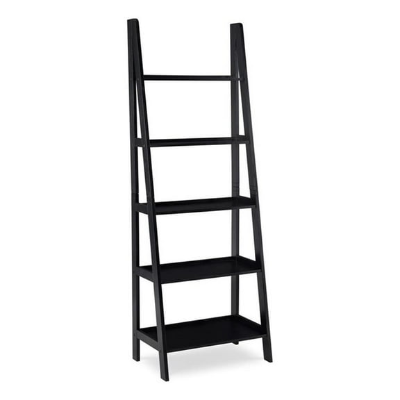 Riverbay Furniture 5-Shelf Transitional Wood Open Back Ladder Bookshelf in Black