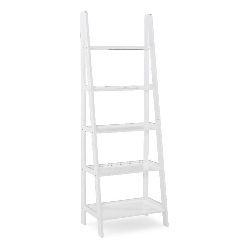 Riverbay Furniture 5-Shelf Transitional Wood Open Back Ladder Bookshelf in White