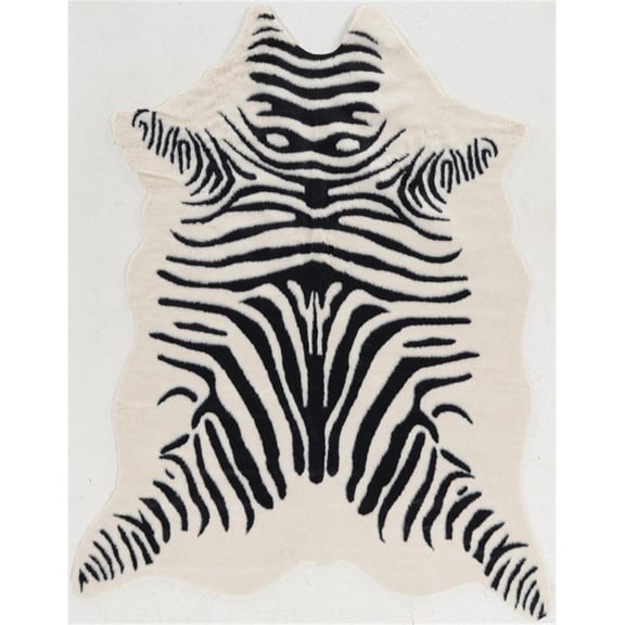 Riverbay Furniture 5' x 6'6" Faux Cowhide Zebra Area Rug in Ivory