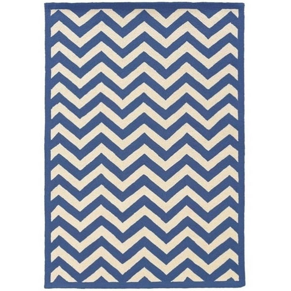 Riverbay Furniture 8' x 10' Hand Hooked Chevron Wool Rug in Navy