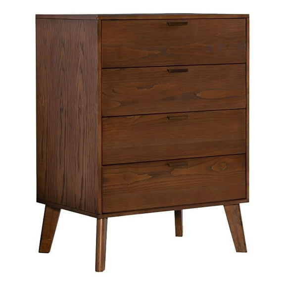 Riverbay Furniture Bristol Mid-Century 4 Drawer Wood Chest in Walnut Brown