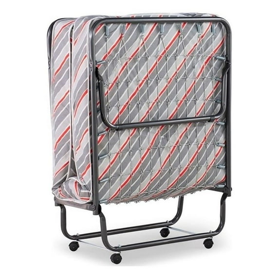 Riverbay Furniture Contemporary Metal Folding Bed with Woven in Gray