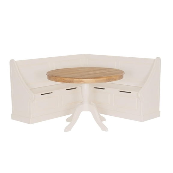 Riverbay Furniture Corner Storage Nook with 2Tone Round Table White/Natural Wood