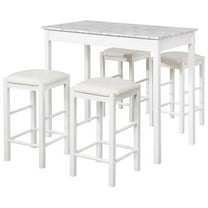 Riverbay Furniture Five Piece Wood Faux Marble Tavern Set in White