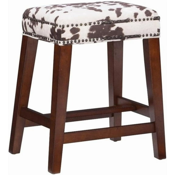 Riverbay Furniture Kitchen Bar Traditional Style 25" Backless Cow Print Counter Stool in Brown
