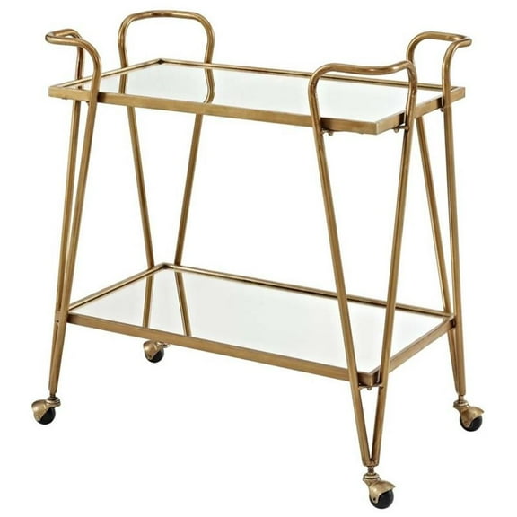 Riverbay Furniture Mid-Century Mirrored Bar Cart in Gold