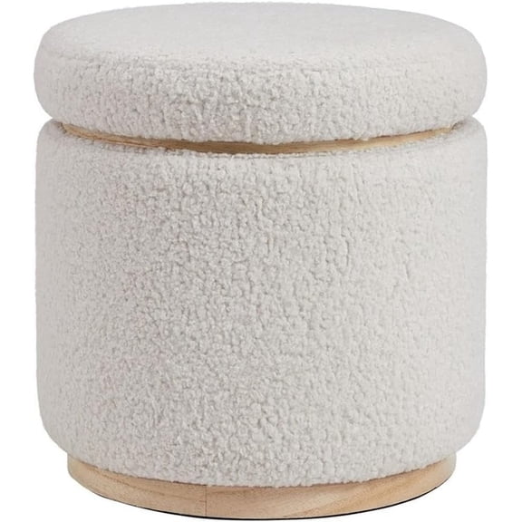 Riverbay Furniture Sherpa Fabric Natural Ottoman Round Multifunctional 18" Assembled