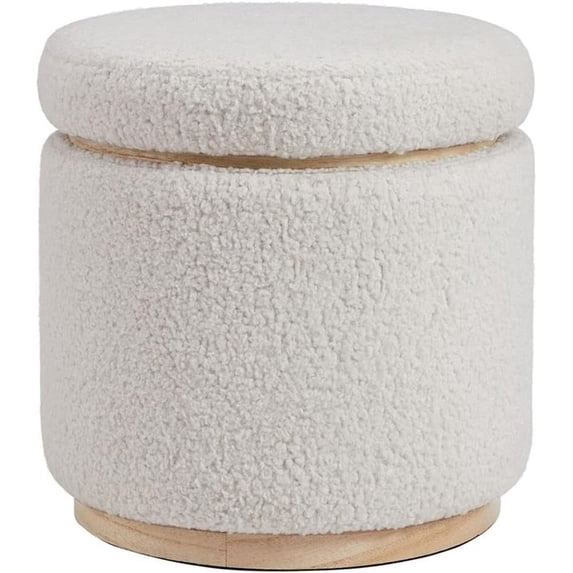 Riverbay Furniture Sherpa Fabric Natural Ottoman Round Multifunctional 18" Assembled