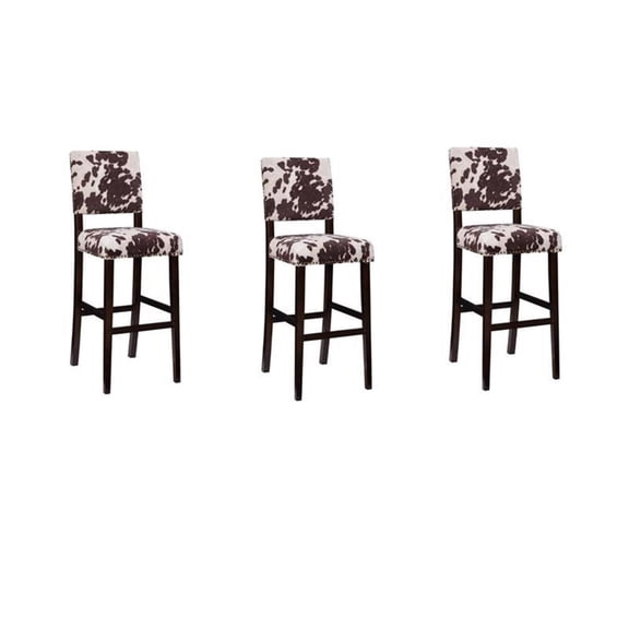 Riverbay Furniture Set of 3 30" Wood Cow Print Bar Stools in Brown