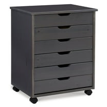 Riverbay Furniture Six Drawer Wide Wood Rolling Cart in Gray