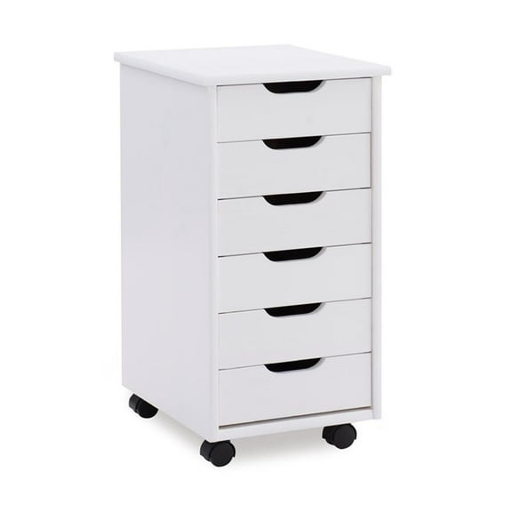 Riverbay Furniture Six Drawer Wood Rolling Storage Cart in White Wash