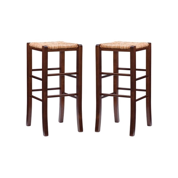 Riverbay Furniture Traditional Backless Set of Two Wood 29" Barstools in Walnut