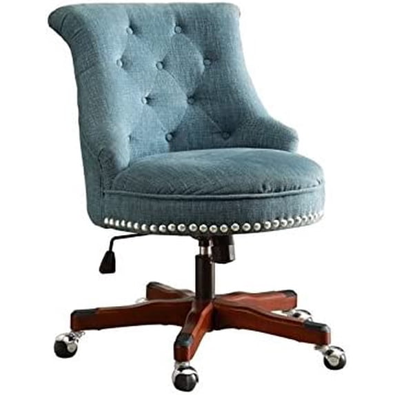 Riverbay Furniture Traditional Fabric Armless Office Chair in Aqua Blue/Walnut
