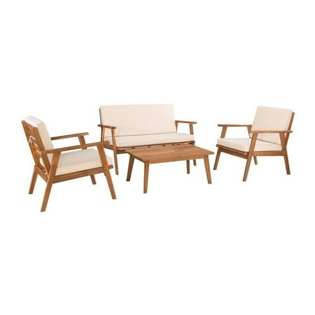 Riverbay Furniture Transitional Acacia Wood Outdoor Chat Set in Natural